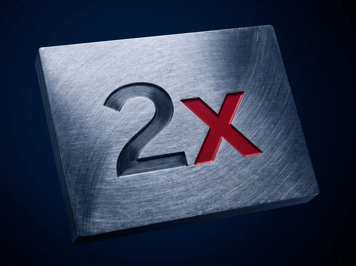 2x, engraved into a steel plate